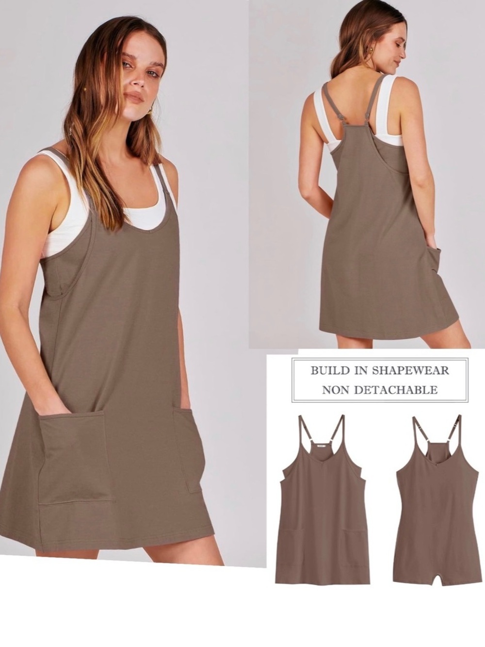 ANRABESS  Mini Dress Workout Sports Athleisure built in Shorts chocolate Size S